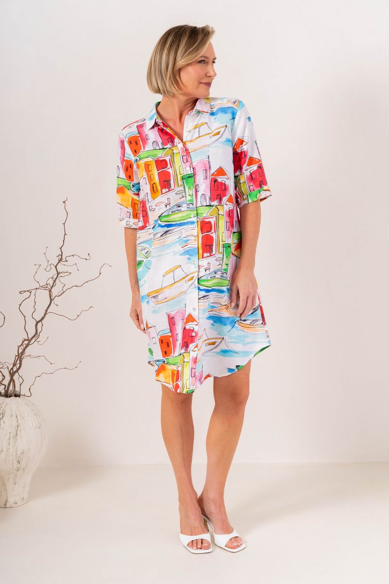 See Saw Womens 100% Linen Shirtmaker Dress