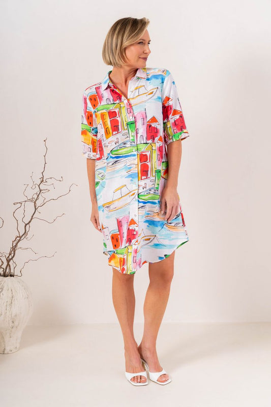 See Saw Womens 100% Linen Shirtmaker Dress