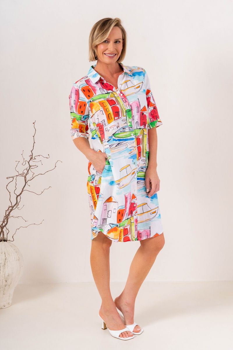 See Saw Womens 100% Linen Shirtmaker Dress
