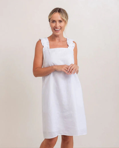 See Saw Womens Linen SL Square Neck Dress