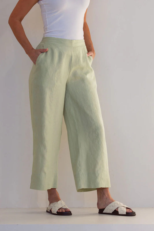 See Saw Womens 100% Linen 7/8 Wide Leg Seam Detail Pant