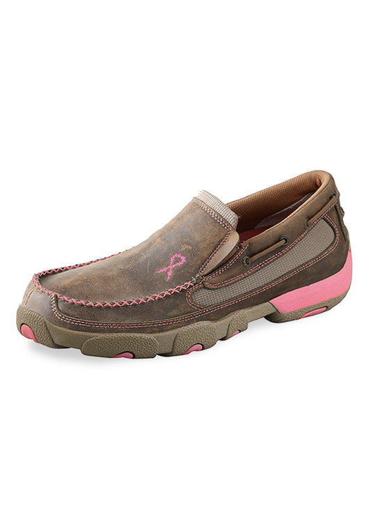 Twisted X Womens Pink Ribbon Moc Boat Slip On