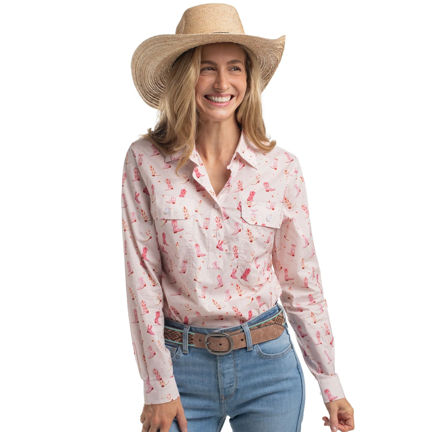 Just Country Womens Georgie Half Button Print L/S Shirt