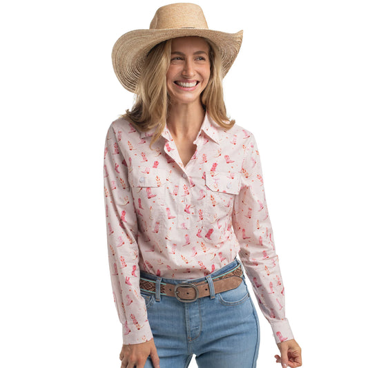 Just Country Womens Georgie Half Button Print L/S Shirt