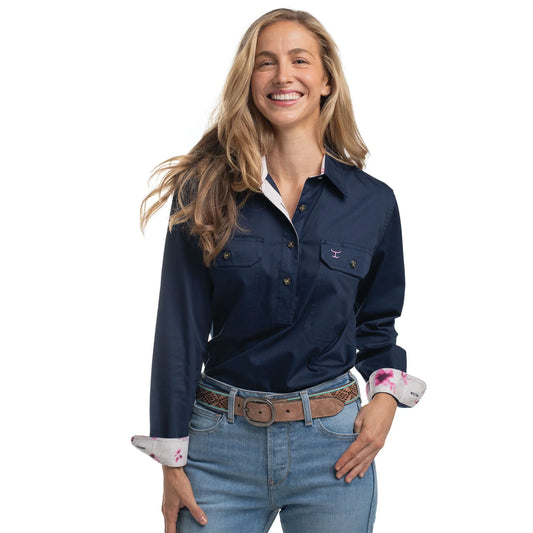 Just Country Womens Jahna Trim 1/2 Button L/S Shirt